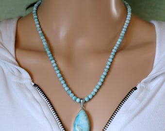 Larimar Necklace with Sterling Silver Teardrop Larimar Pendant