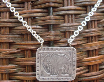 Hill Tribe Fine Silver Elephant Necklace with a Fine Silver Elephant Wish Pendant on a Sterling Chain