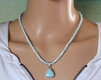 Larimar Necklace: Sterling Silver Pendant with Blue Larimar Rounds