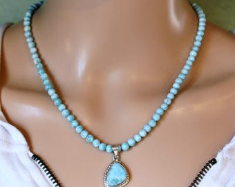 Larimar Necklace with Sterling Silver Asymmetrical Triangle Larimar Pendant