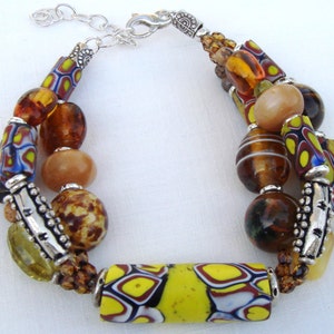 Multi Strand African Trade Bead Bracelet with Vintage Venetian African Trade Beads