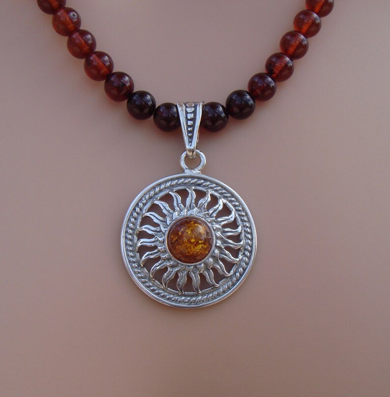 Ombre Baltic Amber Necklace with a Sterling Amber Sun Pendant