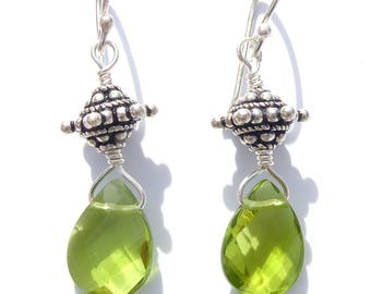 Peridot Gemstone Earrings with Sterling Bali Beads