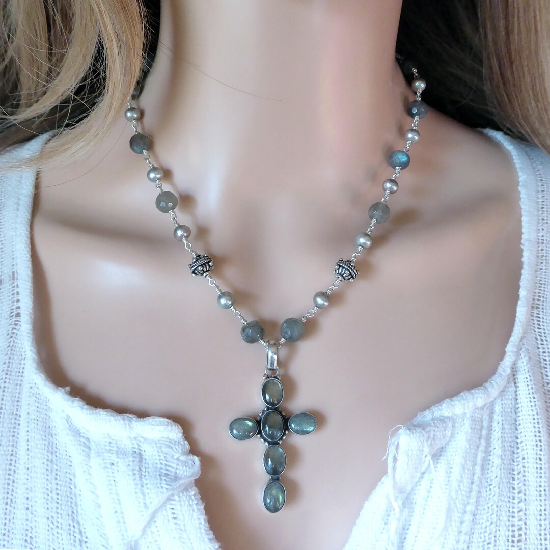 Girl with a Pearl 5 Strand Labradorite & Pearl Necklace