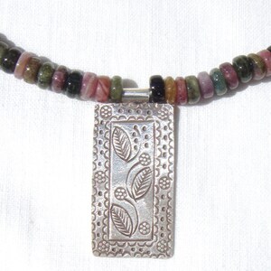 Multi Colored Tourmaline Gemstone Necklace with a Fine Silver Hill Tribe Falling Leaves Wish Pendant