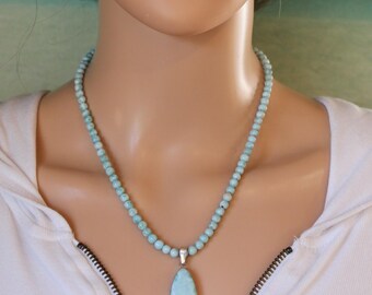 Larimar Necklace with Sterling Silver Teardrop Larimar Pendant