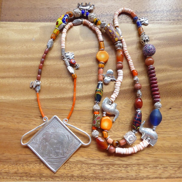 African Trade Bead Elephant Necklace, Price Just Reduced!