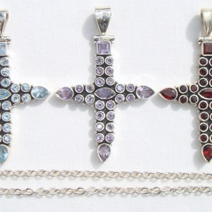 Sterling Silver Gemstone Cross Pendant Necklace - Artisan Crafted