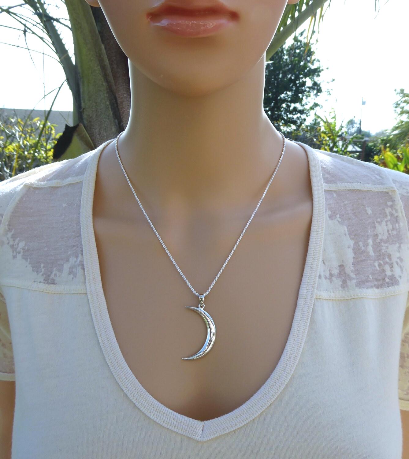 Sterling Crescent Moon Pendant on Sterling Silver Chain - Etsy