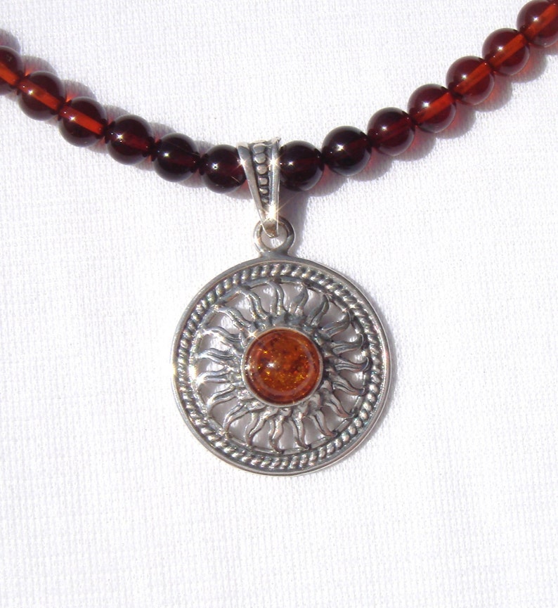 Ombre Baltic Amber Necklace with a Sterling Amber Sun Pendant