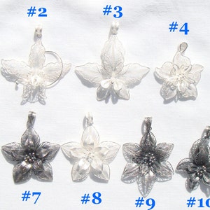 Sterling Orchid Cattleya Flower Pendant on Sterling Silver Diamond Cut Long Curb Chain