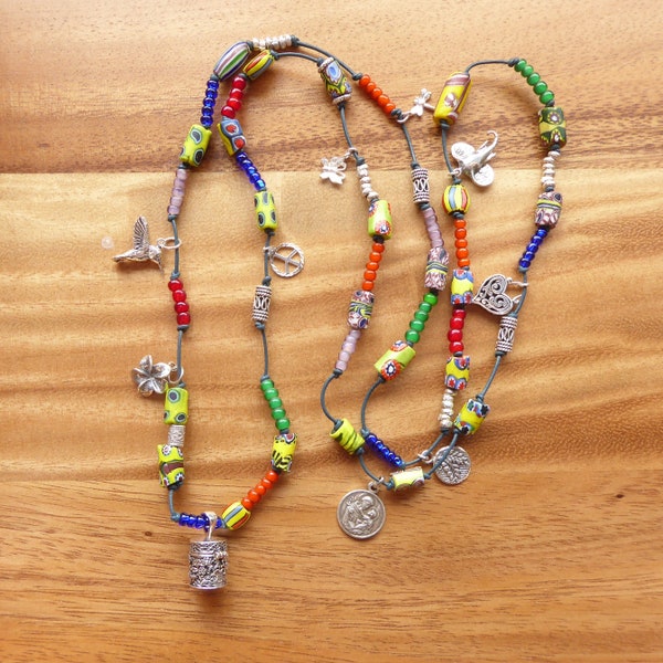 African Trade Bead Necklace or Wrap Bracelet, Price Just Reduced!
