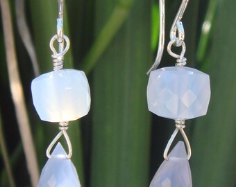 Blue Chalcedony Gemstone Drop Earrings