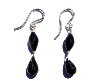 Black onyx and Black Spinel Gemstone Sterling Earrings