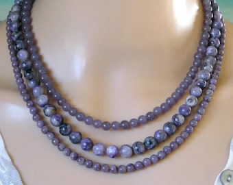 Purple Gemstone Layering Necklace: Charoite Or Lepidolite