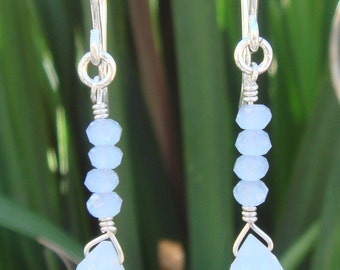 Blue Chalcedony Gemstone Drop Earrings