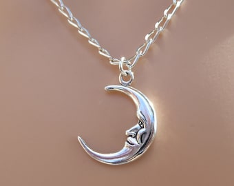 Sterling Man-in-the-Moon Necklace with a Sterling Crescent Moon Pendant