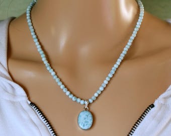 Larimar Pendant Necklace: Sterling Silver, Blue Larimar Rounds