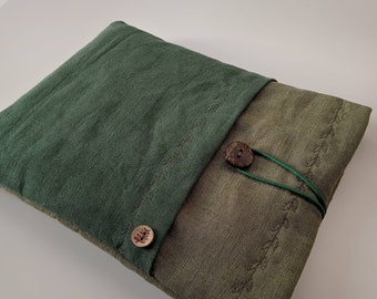 Protège-livre capitonné en lin vert, cartable, protège-livre, pochette pour livre, rat de bibliothèque, cadeau livresque, pochette pour livre avec poche