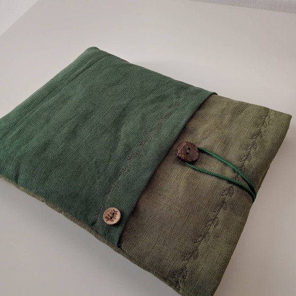 Green Linen Padded Book Sleeve, Book Bag, Book Protector, Book Pouch, Bookworm, Bookish Gift, Book Sleeve With Pocket UK