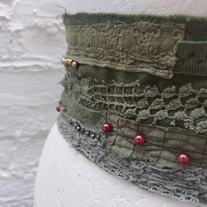 Green Upcycled Sash Belt Head Band Dreads Holder Hand dyed Eco Recycled Tattered  Fairy Mori Girl Woodland Bohemian Fashion