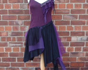 Upcycled Dress  Woman's Clothing Purple Aubergine Violet Black Steampunk Tattered Halloween Fairy Gown Made to order