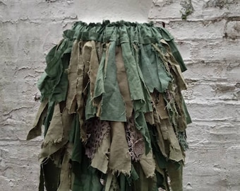 Woodland skirt, Green tattered skirt, Fairy gown,  repurposed upcycled fashion, Renaissance Faire UK