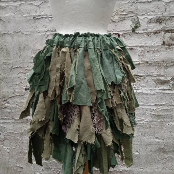 Woodland skirt, Green tattered skirt, Fairy gown,  repurposed upcycled fashion, Renaissance Faire UK