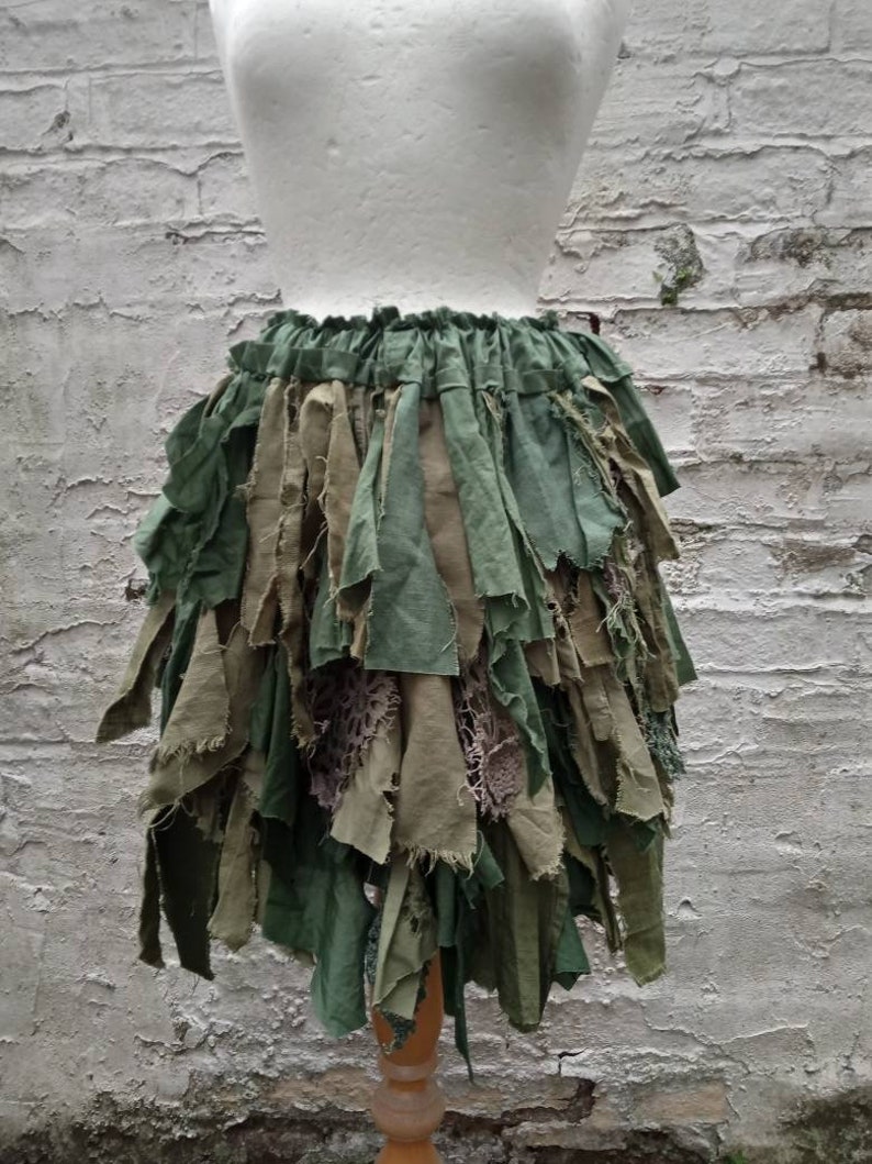 Woodland skirt, Green tattered skirt, Fairy gown, repurposed upcycled fashion, Renaissance Faire UK image 1