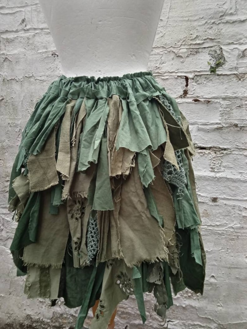 Woodland skirt, Green tattered skirt, Fairy gown, repurposed upcycled fashion, Renaissance Faire UK image 5