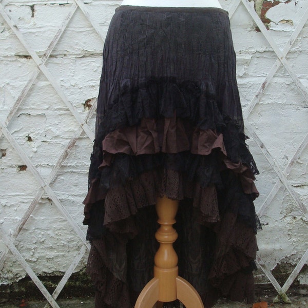 Zartbitterschokolade braun gekräuselten Upcycled Rock Damen Kleidung Lace Country Style Tribal Mori Girl Woodland Schwarzwald