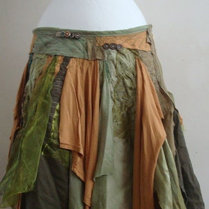 SOLD Upcycled Skirt Woman's Clothing Green Brown Tribal Woodland Skirt Elf Gown Cotton Organza Layers Dark Mori Girl Made to Order Custom image 1