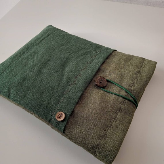 Green Linen Padded Book Sleeve Book Bag Book Protector Book