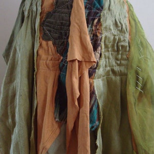 SOLD Upcycled Skirt Woman's Clothing Green Brown Tribal Woodland Skirt Elf Gown Cotton Organza Layers Dark Mori Girl Made to Order Custom image 5