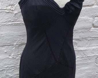Schwarzes Kleid Zerfetztes Leinen Damen Kleidung Spanischer Flamenco Kleid Größe M