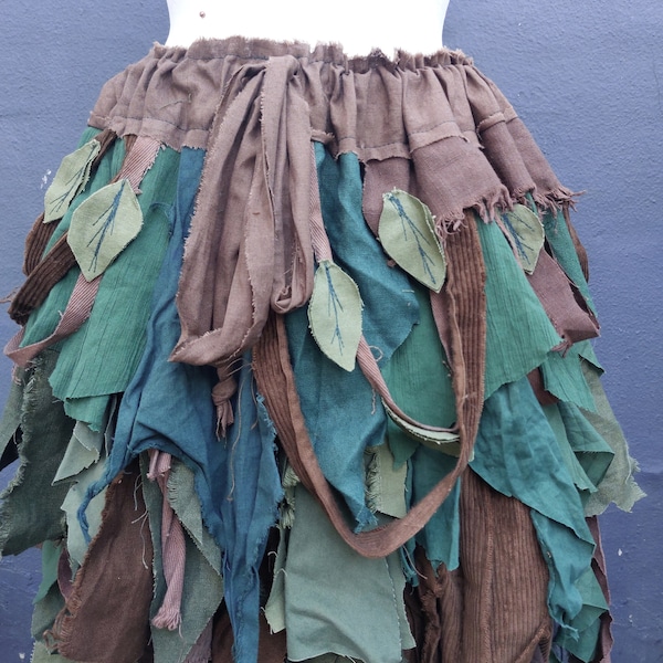 Woodland skirt, Dark Green, brown tattered skirt, Fairy gown,  repurposed upcycled fashion, Tree costume, Renaissance Faire UK