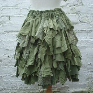 Green skirt Woodland pixie skirt Hand dyed Tattered short Repurposed Shredded fabrics Forest Mori girl Alternative eco fashion image 3