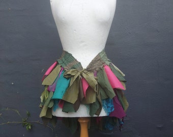 Pixie bustle, woodland clothing, dark mori girl, festival skirt, forest fairy gown, tattered recycled, cosplay larp, made in England Uk