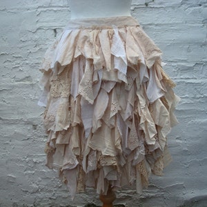 Tea stained skirt Hi lo skirt Tattered skirt Upcycled gown Country wedding skirt Woodland Boho Mori heigh low skirt ruffled rags image 4