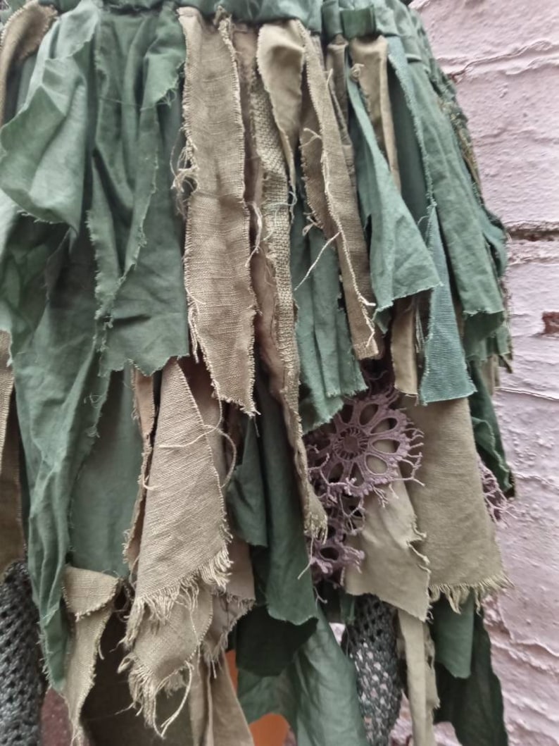 Woodland skirt, Green tattered skirt, Fairy gown, repurposed upcycled fashion, Renaissance Faire UK image 8