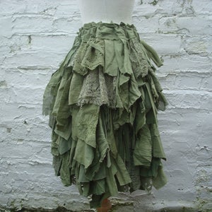 Green skirt Woodland pixie skirt Hand dyed Tattered short Repurposed Shredded fabrics Forest Mori girl Alternative eco fashion image 4