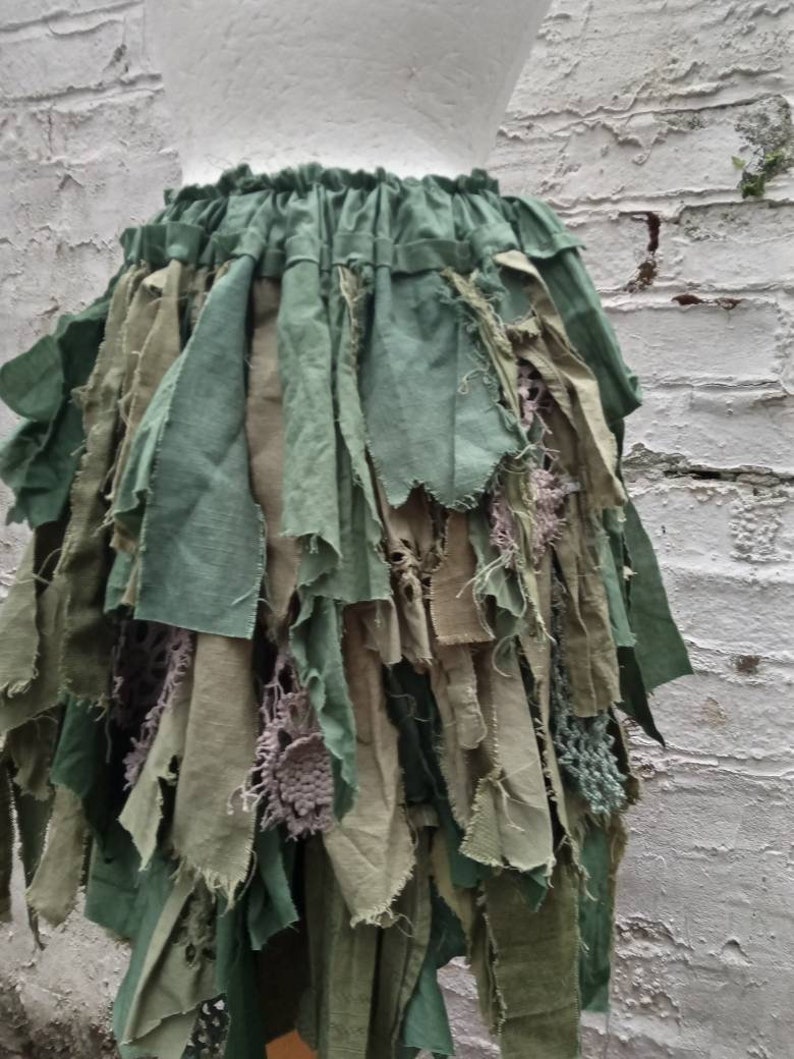 Woodland skirt, Green tattered skirt, Fairy gown, repurposed upcycled fashion, Renaissance Faire UK image 2