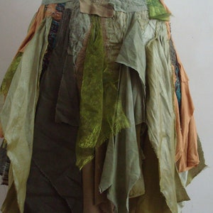 SOLD Upcycled Skirt Woman's Clothing Green Brown Tribal Woodland Skirt Elf Gown Cotton Organza Layers Dark Mori Girl Made to Order Custom image 3