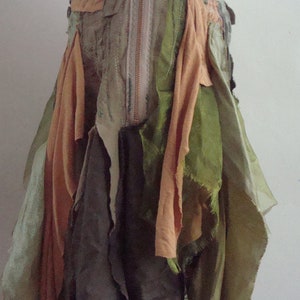 SOLD Upcycled Skirt Woman's Clothing Green Brown Tribal Woodland Skirt Elf Gown Cotton Organza Layers Dark Mori Girl Made to Order Custom image 4