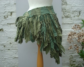 Tattered green bustle, fairy overskirt, festival gown, made in UK