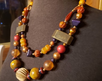 Mid-Century Modern Wood and Resin Necklace