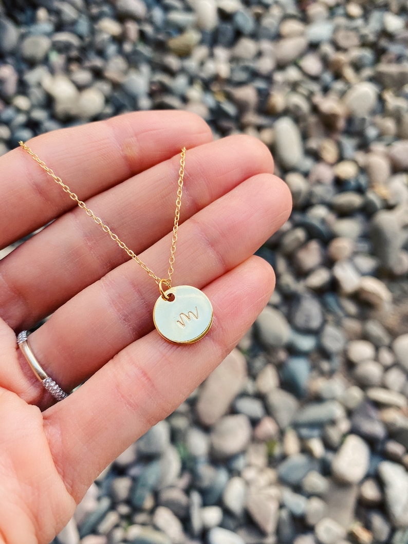 gold-plated gifts for mom CUSTOM initial necklace tiny circle pendant dainty gold necklace cursive necklace hand-stamped jewelry