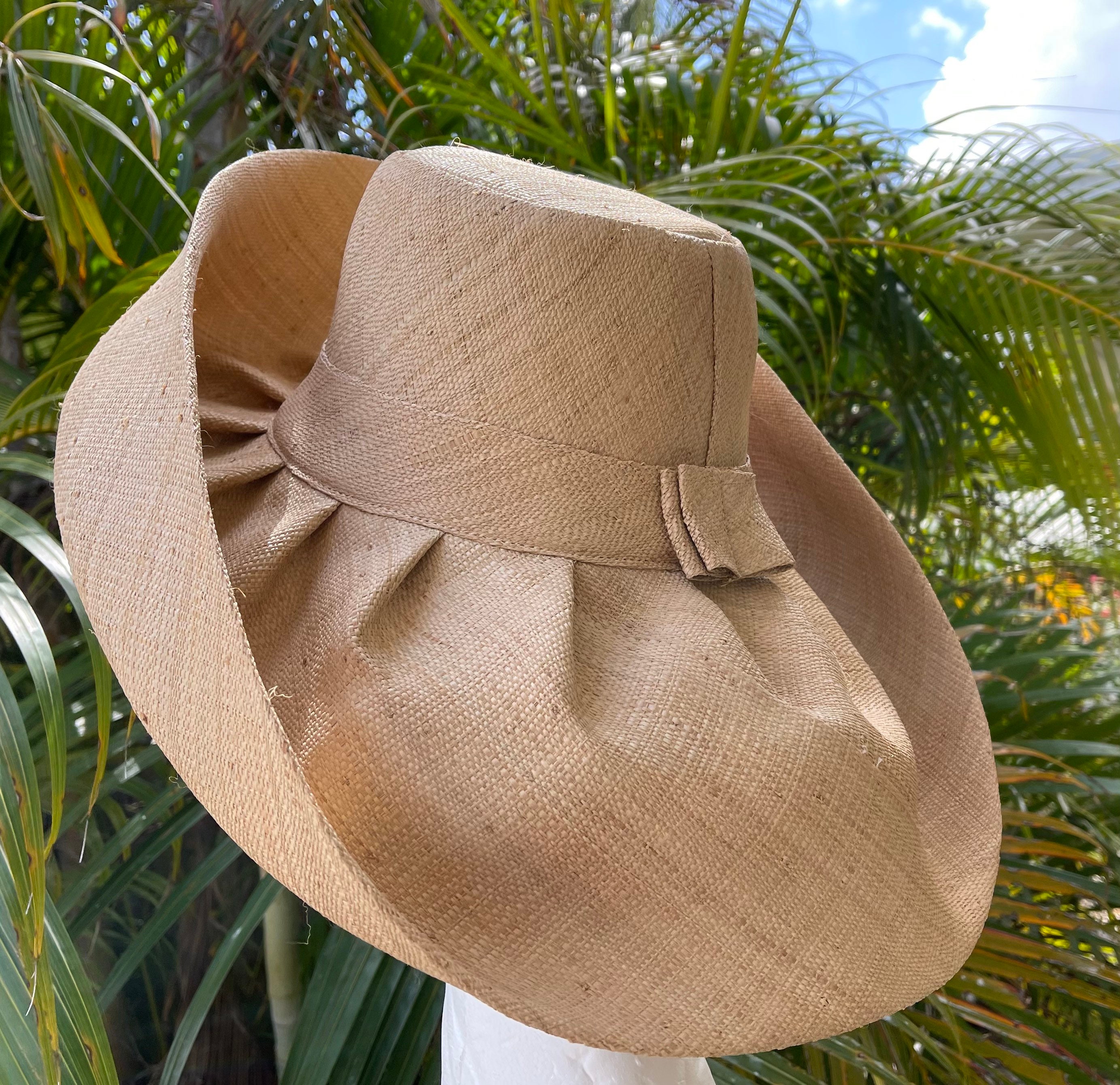 Extra, Extra, Extra Large Heads (24.5”) - 7” Straw Color Madagascar Raffia  Women's Hat