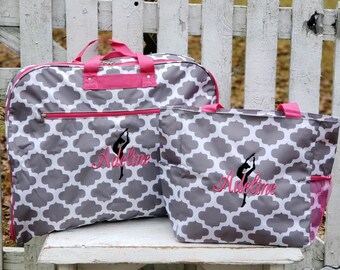 Light Blue Quatrefoil Morrocan Print Travel Luggage Hanging Garment Bag