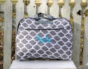 Light Blue Quatrefoil Morrocan Print Travel Luggage Hanging Garment Bag